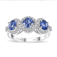 Certified & Appraised 14K White Gold AAA Ceylon Blue Sapphire, Diamond (G-H, I2) (0.42 cts) Triple Halo Ring (Size 7.0) (4.37 g) 2.88 ctw