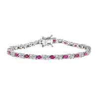 Premium Montepuez Ruby and Moissanite 6.35 ctw Bracelet in Rhodium Over Sterling Silver (7.25 In)