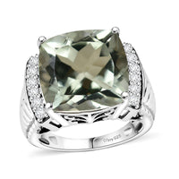 Montezuma Prasiolite, White Zircon Ring in Platinum Over Sterling Silver (Size 7.0) 11.15 ctw