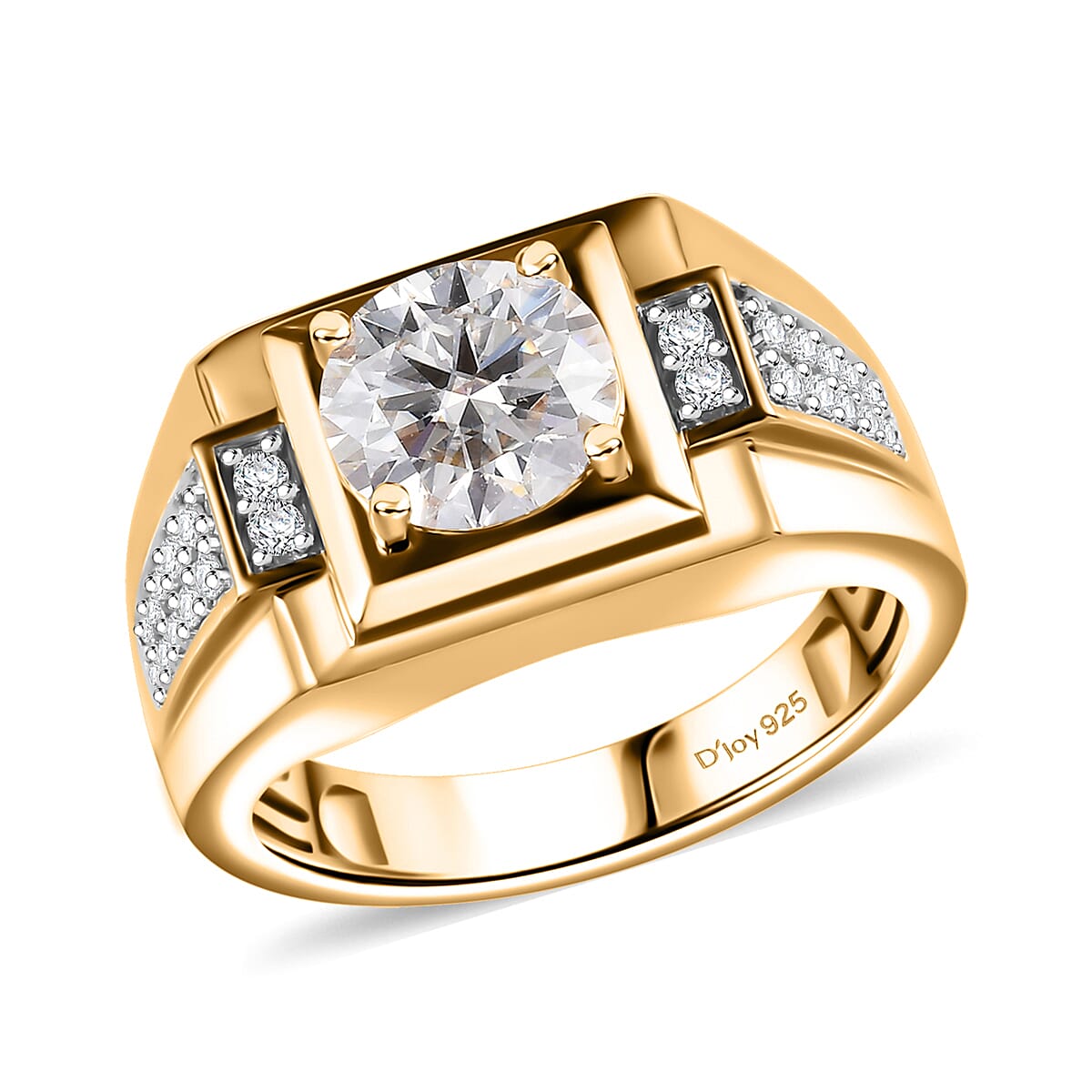 Moissanite Men's Ring in 18K Vermeil YG Over Sterling Silver (Size 10.0) 2.00 ctw