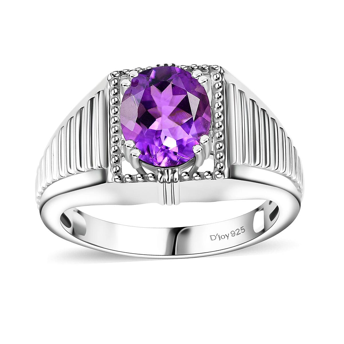 Mashamba Amethyst Men's Ring in Platinum Over Sterling Silver (Size 10.0) 2.50 ctw