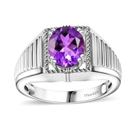 Mashamba Amethyst Men's Ring in Platinum Over Sterling Silver (Size 10.0) 2.50 ctw