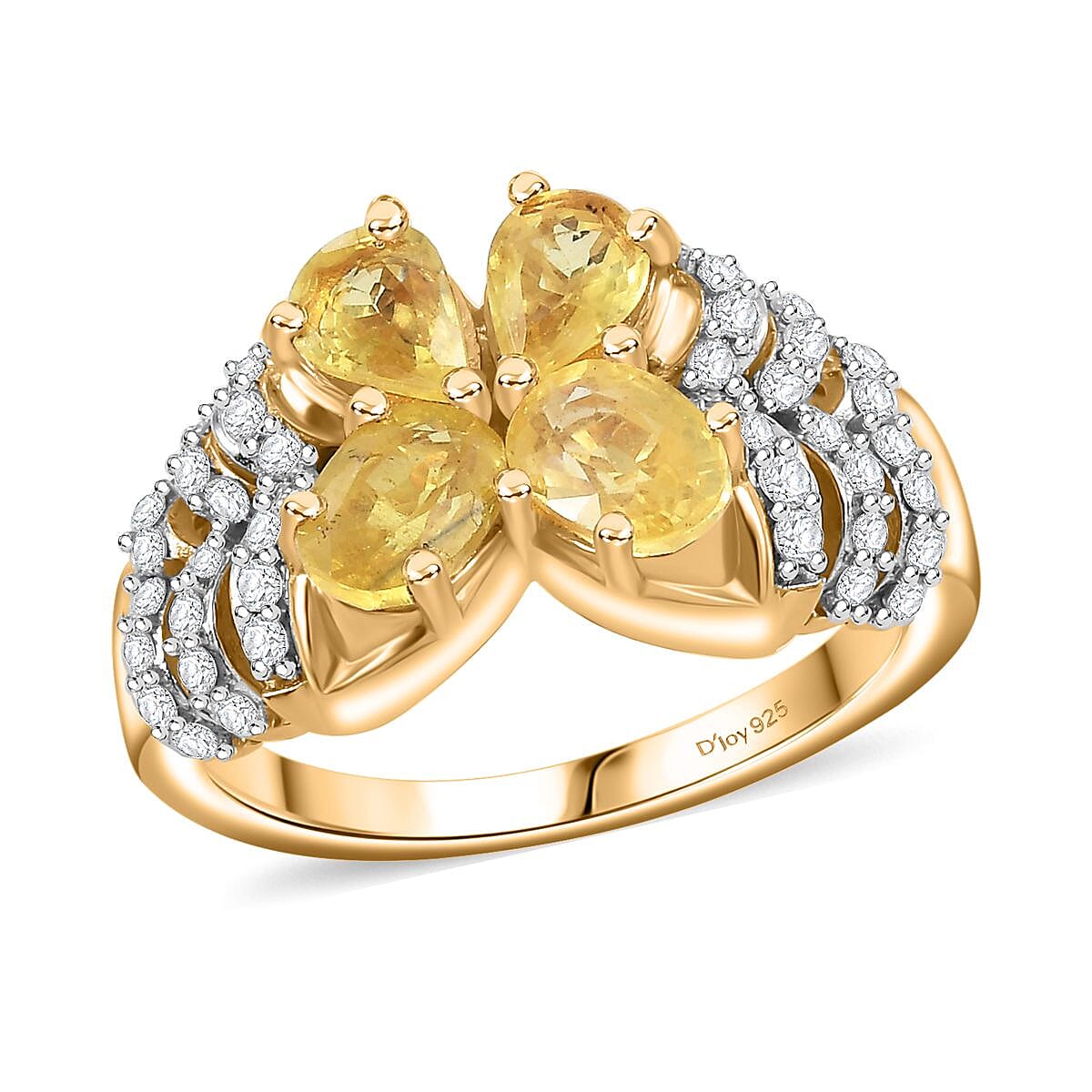 Madagascar Yellow Sapphire, Moissanite Butterfly Ring in 18K Vermeil YG Over Sterling Silver (Size 10.0) 2.70 ctw