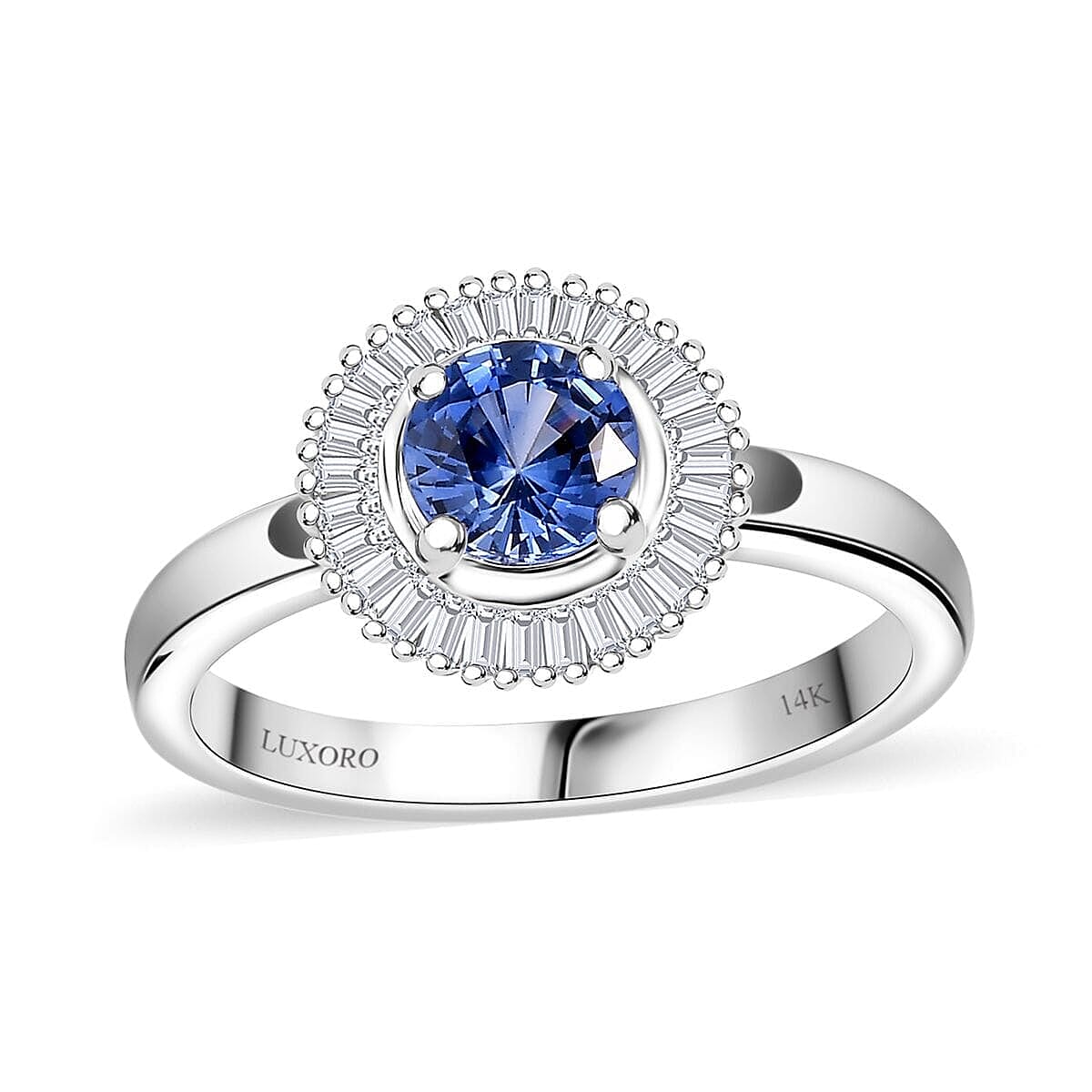 Certified & Appraised 14K White Gold AAA Ceylon Blue Sapphire, Diamond (G-H, I2) (0.20 cts) Halo Ring (Size 10.0) (4.25 g) 1.02 ctw