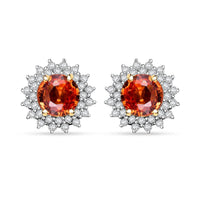 Certified & Appraised Luxoro AAA Songea Sapphire and G-H I2 Diamond 2.20 ctw Sunburst Stud Earrings in 14K Yellow Gold