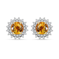 Certified & Appraised Luxoro 14K Yellow Gold AAA Madagascar Yellow Sapphire, Diamond (G-H, I2) (0.41 cts) Sunburst Stud Earrings 2.23 ctw