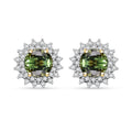 Certified & Appraised Luxoro AAA Green Sapphire and G-H I2 Diamond 2.20 ctw Sunburst Stud Earrings in 14K Yellow Gold - Sticky add to cart bar
