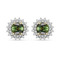 Certified & Appraised Luxoro AAA Green Sapphire and G-H I2 Diamond 2.20 ctw Sunburst Stud Earrings in 14K Yellow Gold