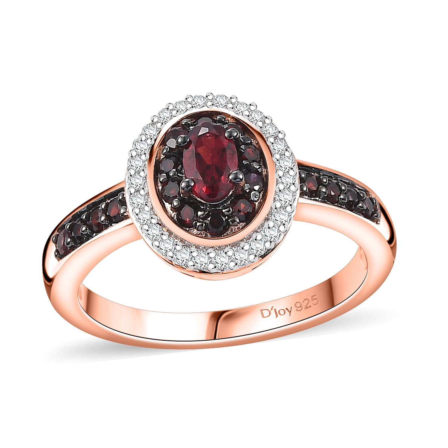 Premium Anthill Garnet and Moissanite 0.80 ctw Double Halo Ring in 18K Vermeil Rose Gold Over Sterling Silver