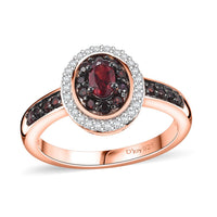 Premium Anthill Garnet and Moissanite 0.80 ctw Double Halo Ring in 18K Vermeil Rose Gold Over Sterling Silver
