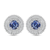 Certified & Appraised Luxoro AAA Ceylon Blue Sapphire and G-H I2 Diamond 2.48 ctw Stud Earrings in 14K White Gold