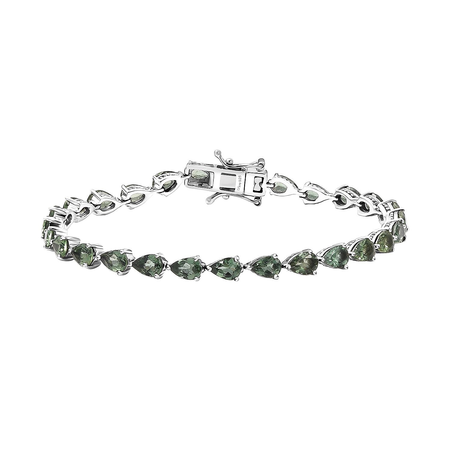 TLV Natural Green Apatite Bracelet in Rhodium Over Sterling Silver (7.25 In) 10.30 ctw