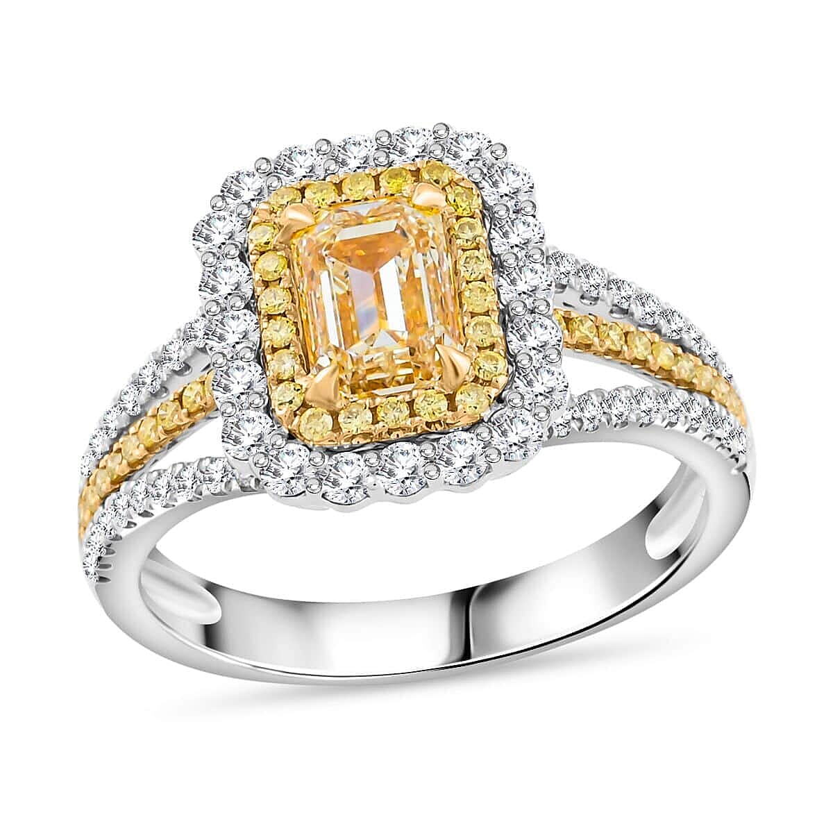 Ankur Treasure Chest Modani 950 Platinum, 14K Yellow Gold Natural Yellow and White Diamond Ring (Size 10.0) (6 g) 1.65 ctw