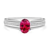 Luxoro Premium Ouro Fino Rubellite and G-H I1 Diamond Ring in 14K White Gold (Size 10.0) 4 Grams 1.02 ctw