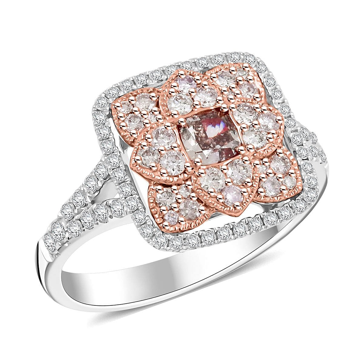 Modani Closeout Deal 14K White and Rose Gold Natural Pink and White Diamond Ring (Size 10.0) (4.40 g) 1.00 ctw