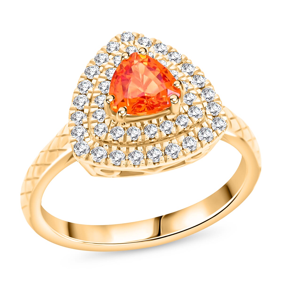 Luxoro AAA Songea Sapphire and G-H I2 Diamond 1.50 ctw Double Halo Ring in 14K Yellow Gold 5.25 Grams