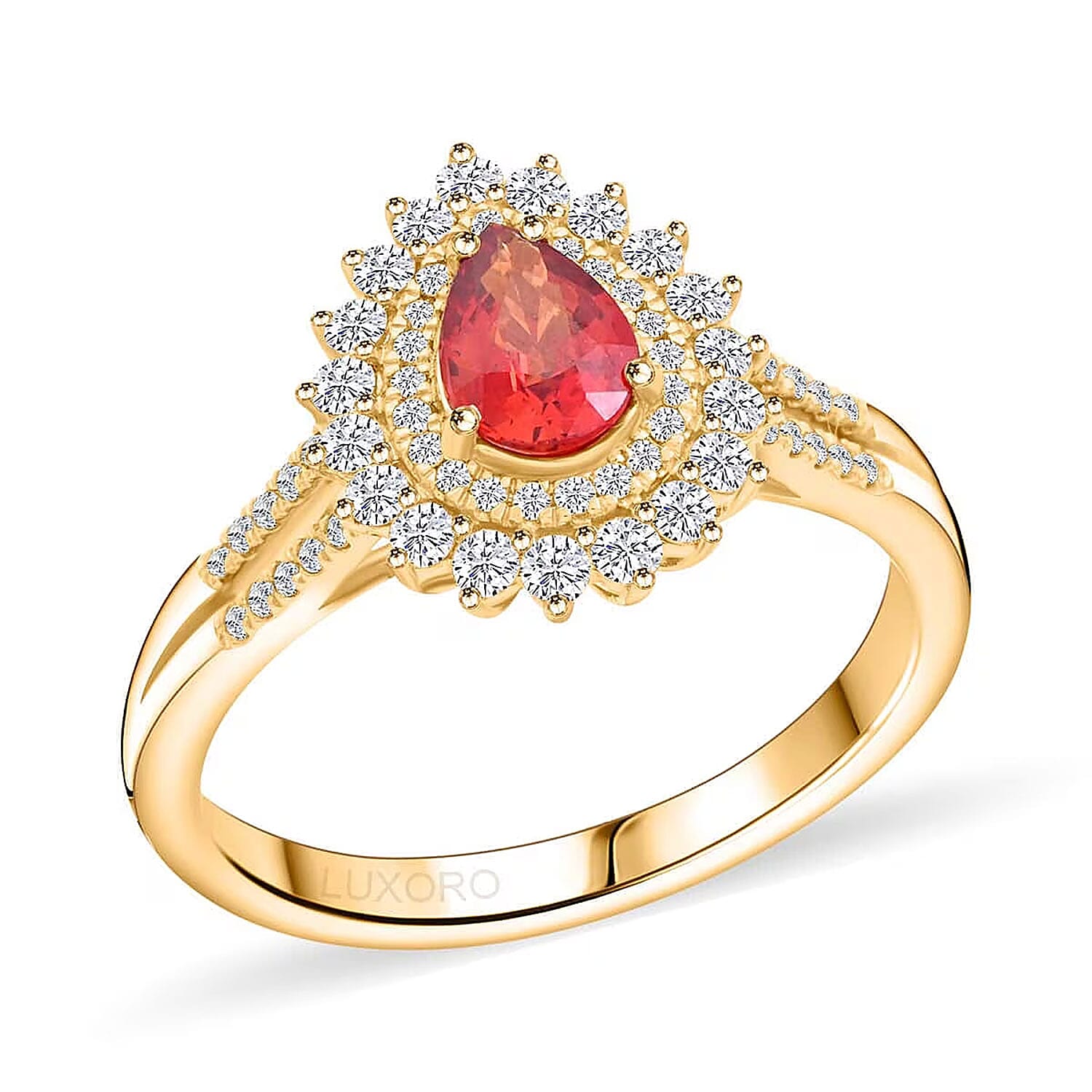 Certified and Appraised Luxoro AAA Red Sapphire and G-H I2 Diamond 1.35 ctw Cocktail Ring in 14K Yellow Gold 4.25 Grams