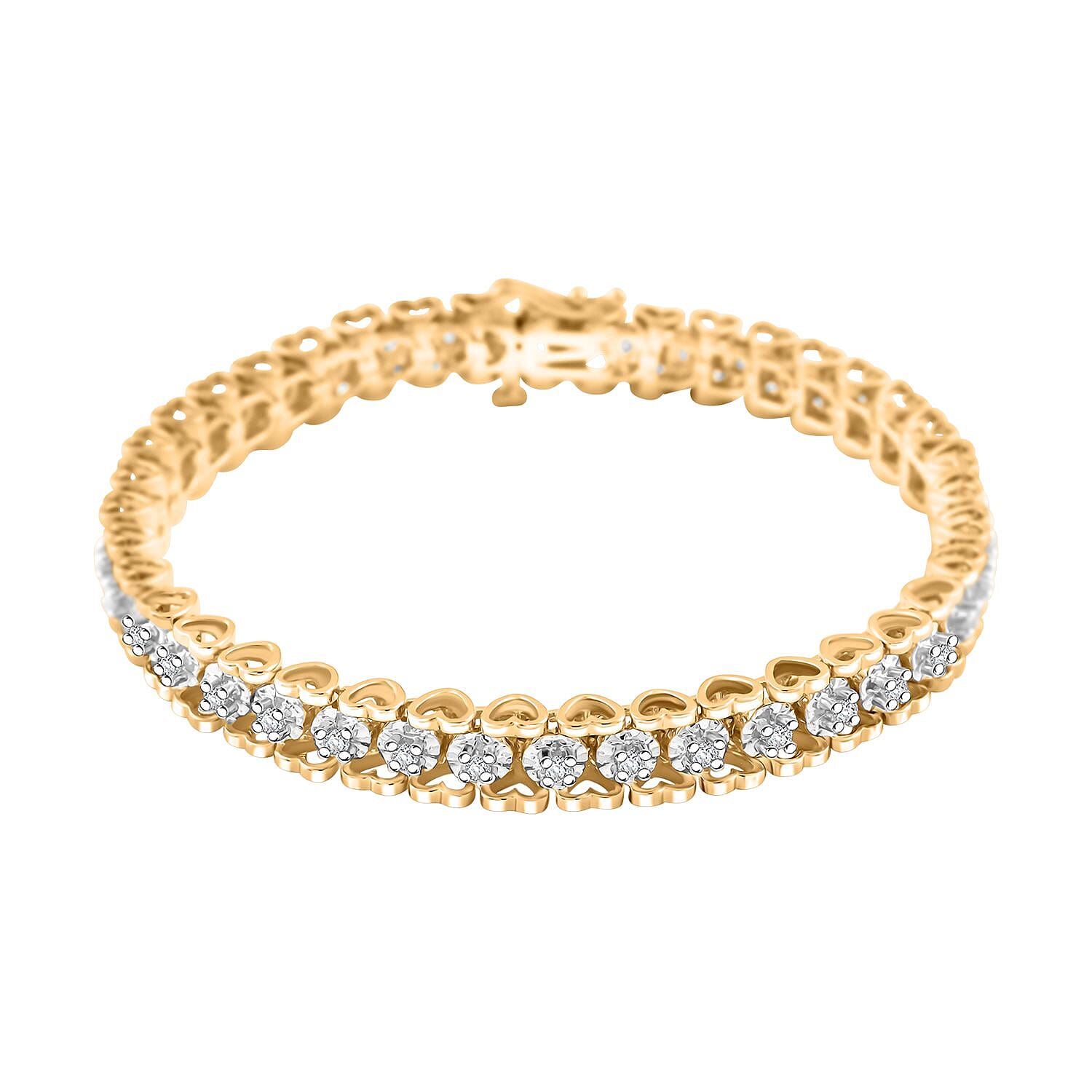 NY Closeout White Diamond 1.00 ctw Bracelet in 14K YG and Rhodium Over Sterling Silver (7.00 In)