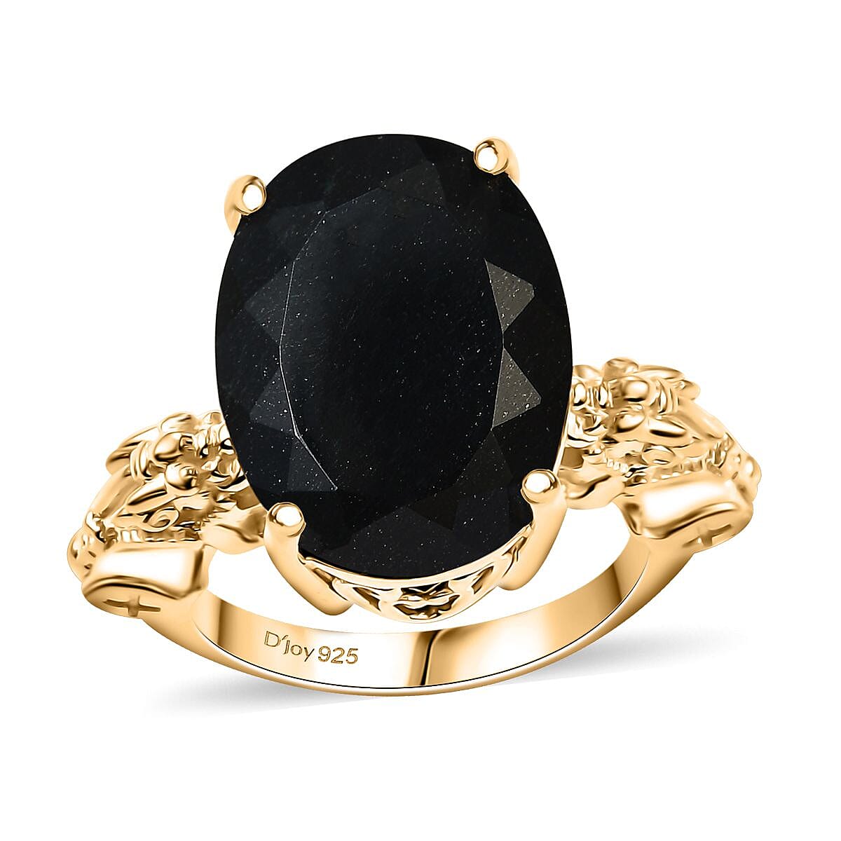 California Black Jade Solitaire Ring in 18K Vermeil YG Over Sterling Silver (Size 7.0) 12.50 ctw