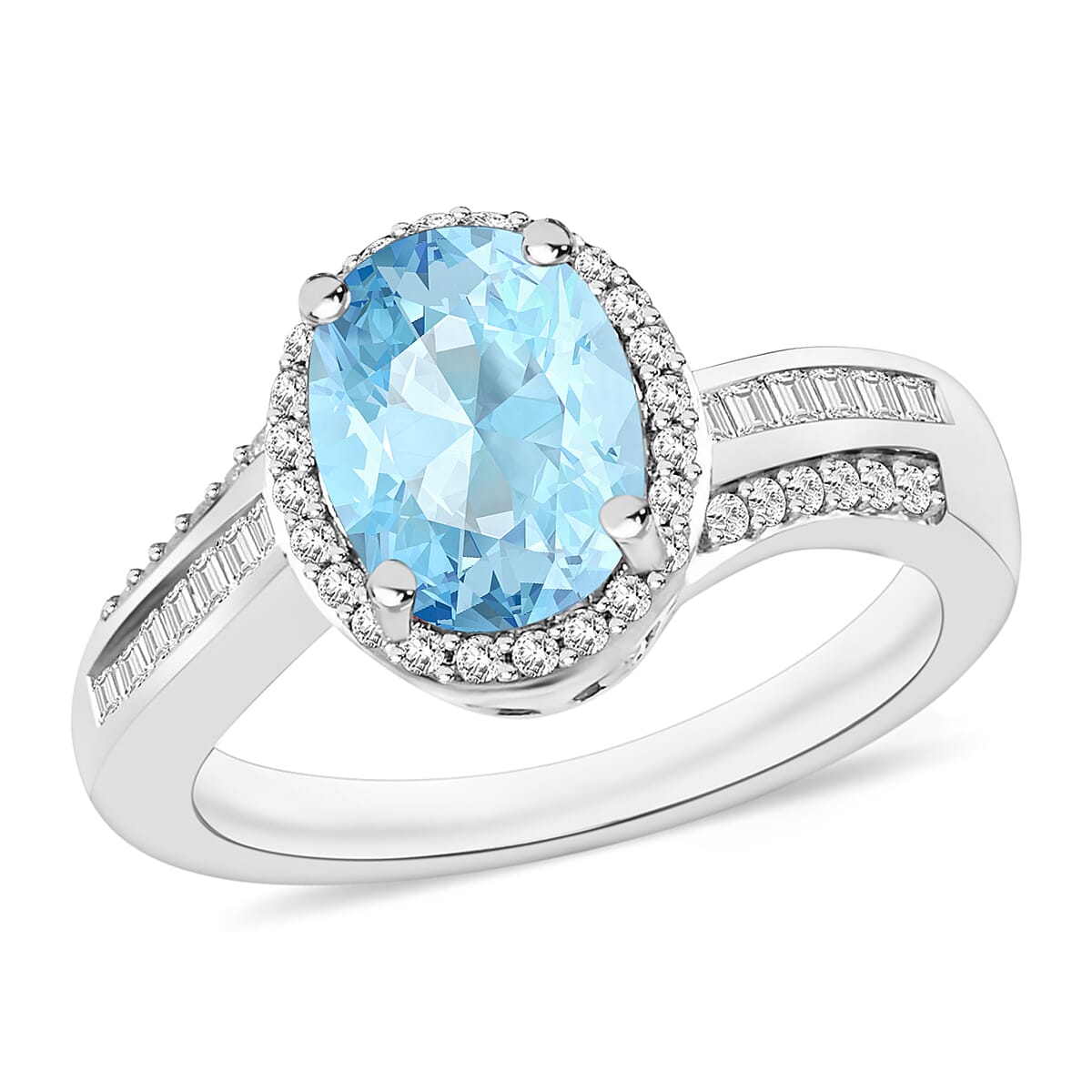 Luxoro Premium Mangoro Aquamarine and G-H I1 Diamond 2.00 ctw Ring in 14K White Gold
