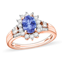 Tanzanite and Moissanite Sunburst Ring in 18K Vermeil Rose Gold Over Sterling Silver (Size 10.0) 1.25 ctw