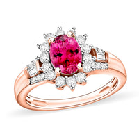 Ouro Fino Rubellite and Moissanite Sunburst Ring in 18K Vermeil Rose Gold Over Sterling Silver (Size 10.0) 1.25 ctw