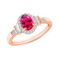 Ouro Fino Rubellite and Diamond Ring in 18K Vermeil Rose Gold Over Sterling Silver (Size 10.0) 1.00 ctw