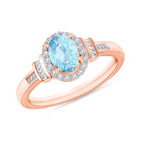 Mangoro Aquamarine and Diamond Ring in 18K Vermeil Rose Gold Over Sterling Silver (Size 10.0) 1.03 ctw