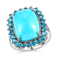 DOORBUSTER Natural Arizona Sleeping Beauty Turquoise and Malgache Neon Apatite Ring in Platinum Over Sterling Silver (Size 10.0) 12.25 ctw