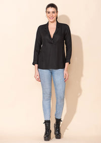 TAMSY Black Rayon Moss Kaftan Top -L