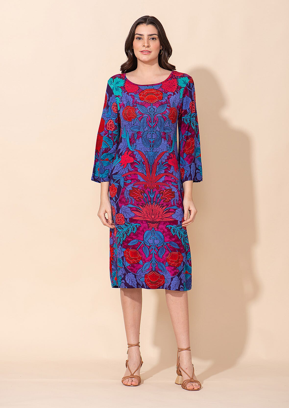 TAMSY Purple Printed Midi Dress - L