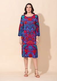 TAMSY Purple Printed Midi Dress - L