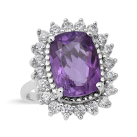 DOORBUSTER Lusaka Amethyst and Natural White Zircon Halo Ring in Platinum Over Sterling Silver (Size 10.0) 8.40 ctw