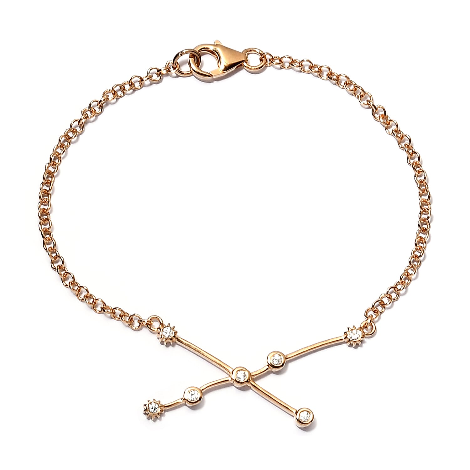 Natural Whte Zircon Taurus Constellation Stars Bracelet in Vermeil YG Over Sterling Silver (7.25 In) 0.20 ctw