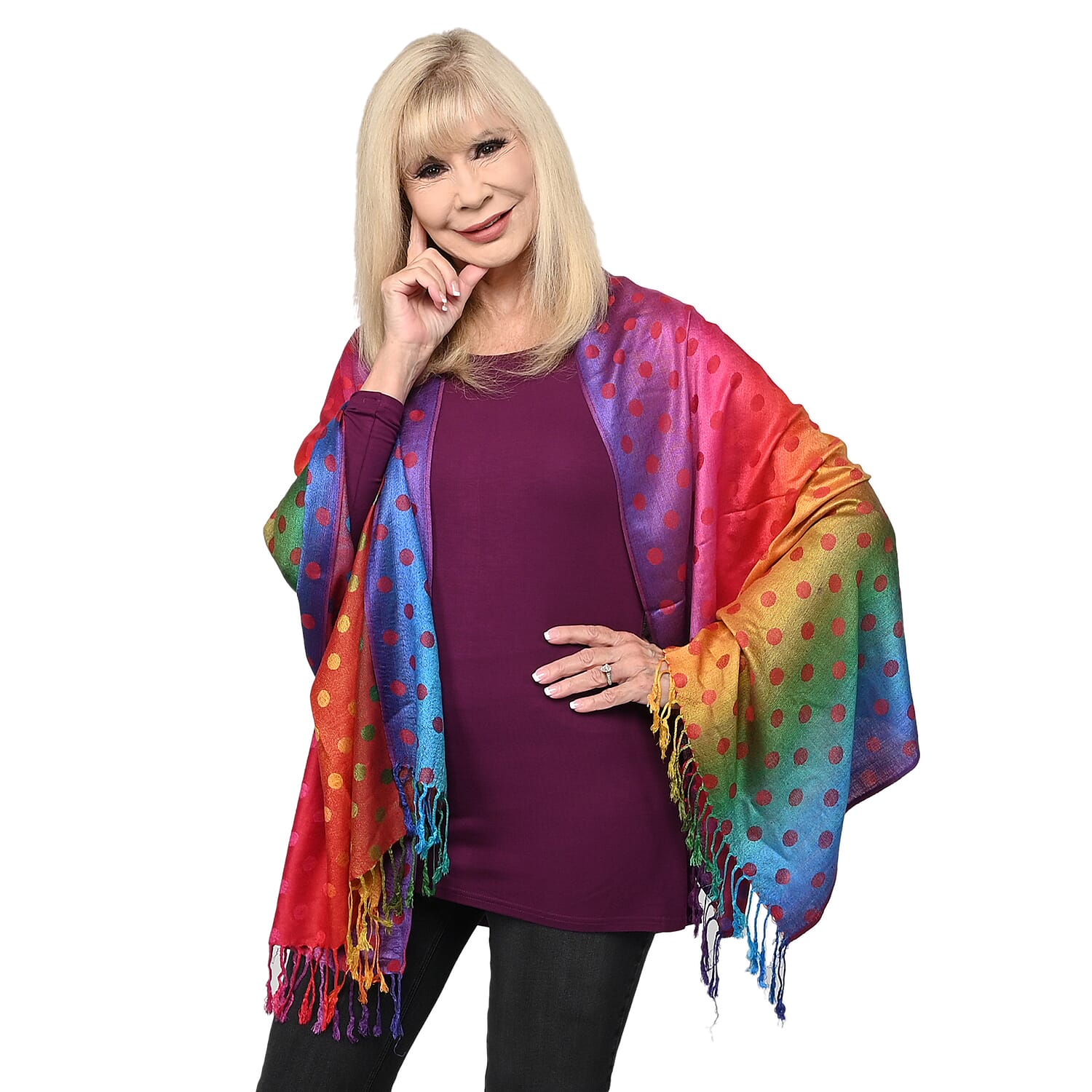 TAMSY Dark Pink Dot Shawl (72"x28")