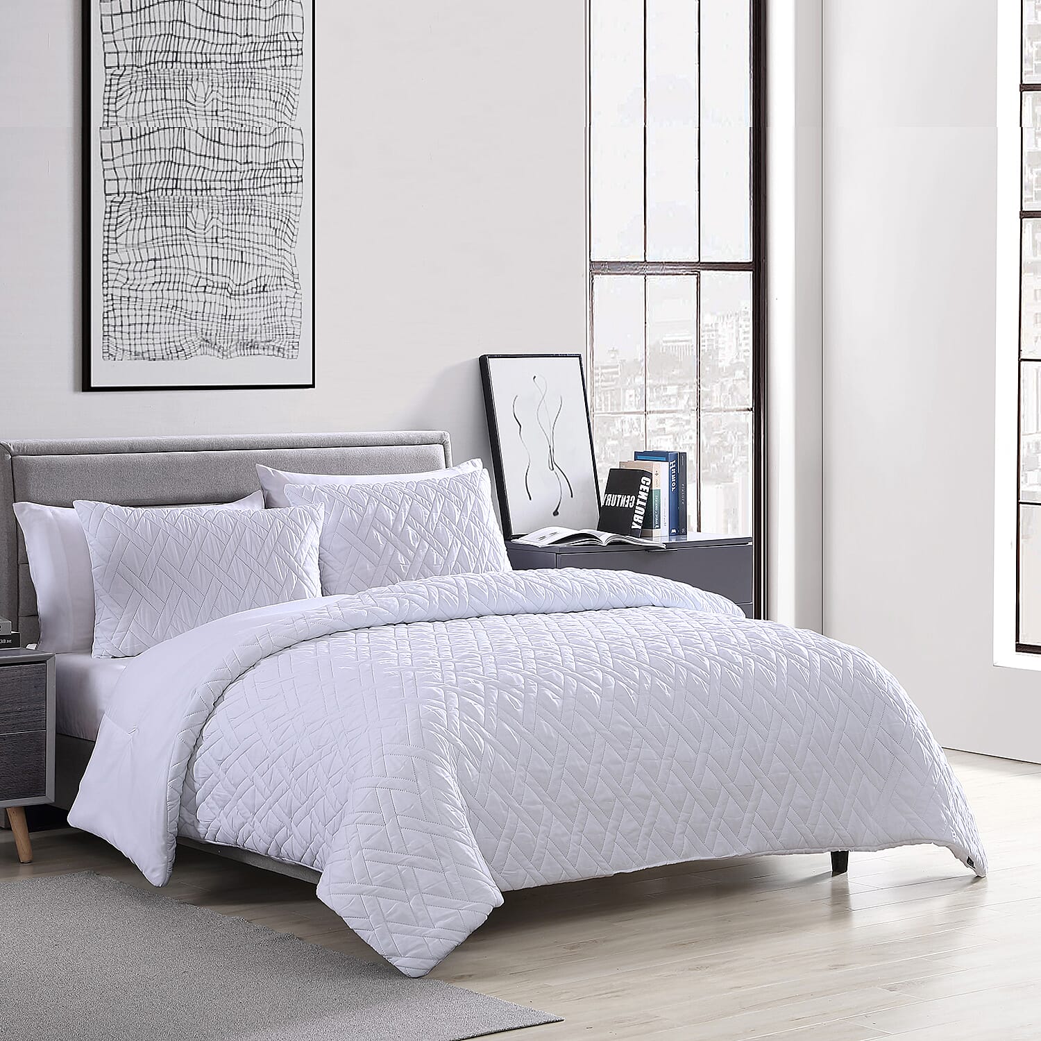 The Nesting Company- Larch 3 Piece Queen Comforter Set White