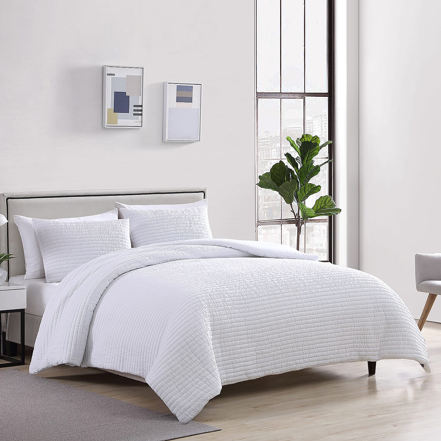 The Nesting Company- Palm 3 Piece Queen Comforter Set White