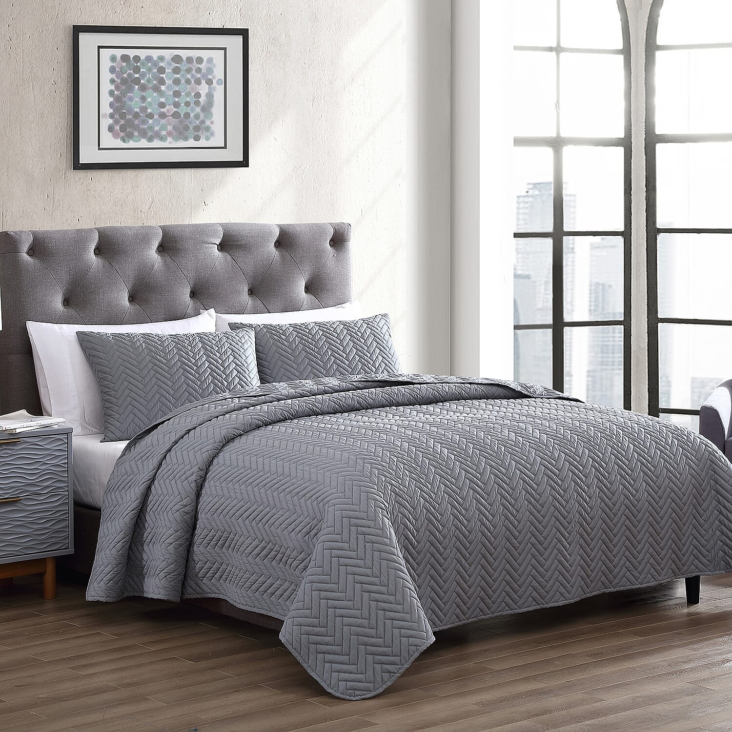 The Nesting Company- Birch 3 Piece Queen Quilt Set White