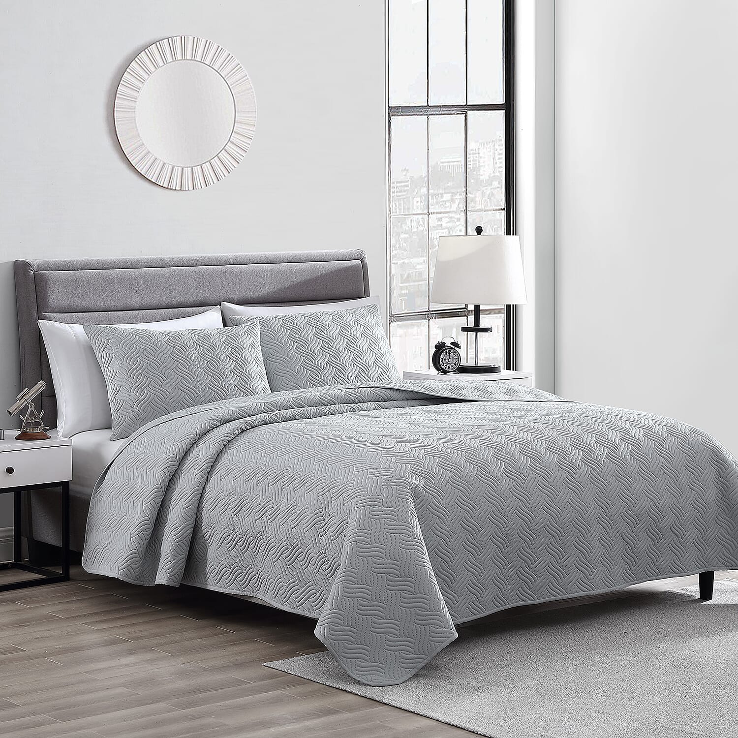The Nesting Company- Willow 3 Piece Queen Quilt Set Gray