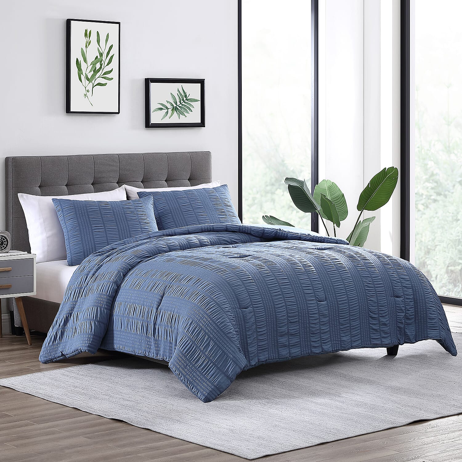 The Nesting Company- Elm 3 Piece Comforter Set Queen Blue