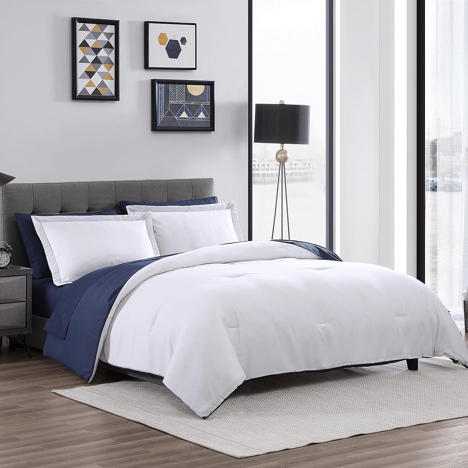 The Nesting Company- Chestnut Reversible 7 Piece bed in a bag Comforter Set Queen Black & Gray