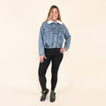 TAMSY Denim Cropped Jacket with Sherpa Collar - S - Sticky add to cart bar