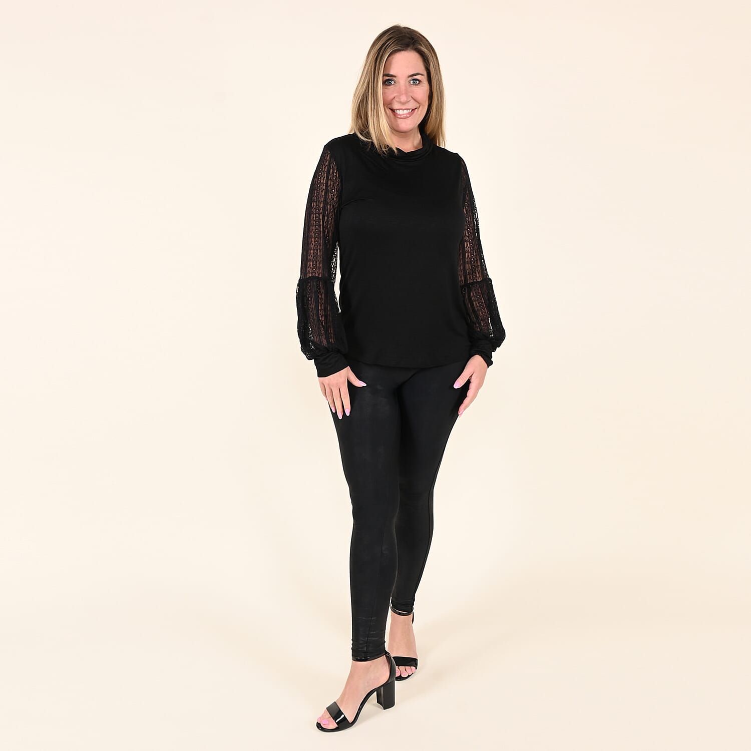 TAMSY Black Lace Long Sleeve Blouse - L