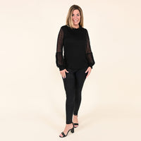 TAMSY Black Lace Long Sleeve Blouse - L