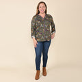 TAMSY Olive Floral V-Kneck Button-up Blouse - S - Sticky add to cart bar