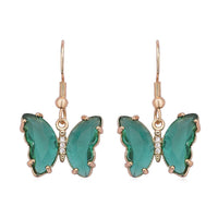 Simulated Black Sapphire and Simulated Diamond Butterfly Earrings in Goldtone