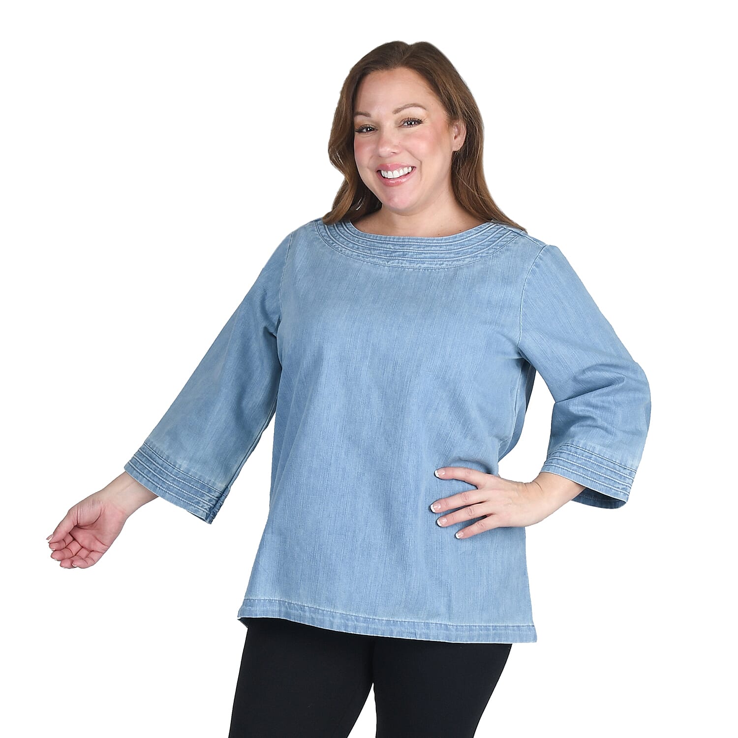 MARTHA STEWART Light Blue Wash Denim  Blouse - L