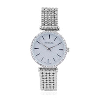 STRADA 10th ANNIVERSARY SPECIAL White Austrian Crystal Japanese Movement Watch in Silvertone with Beaded Textured Strap