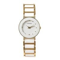 STRADA White Austrian Crystal Japanese Movement Watch with White Ceramic Strap