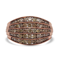 DOORBUSTER Natural Champagne Diamond Multi Half Eternity Band Ring in Rhodium and Vermeil Rose Gold Over Sterling Silver (Size 8.0) 1.50 ctw